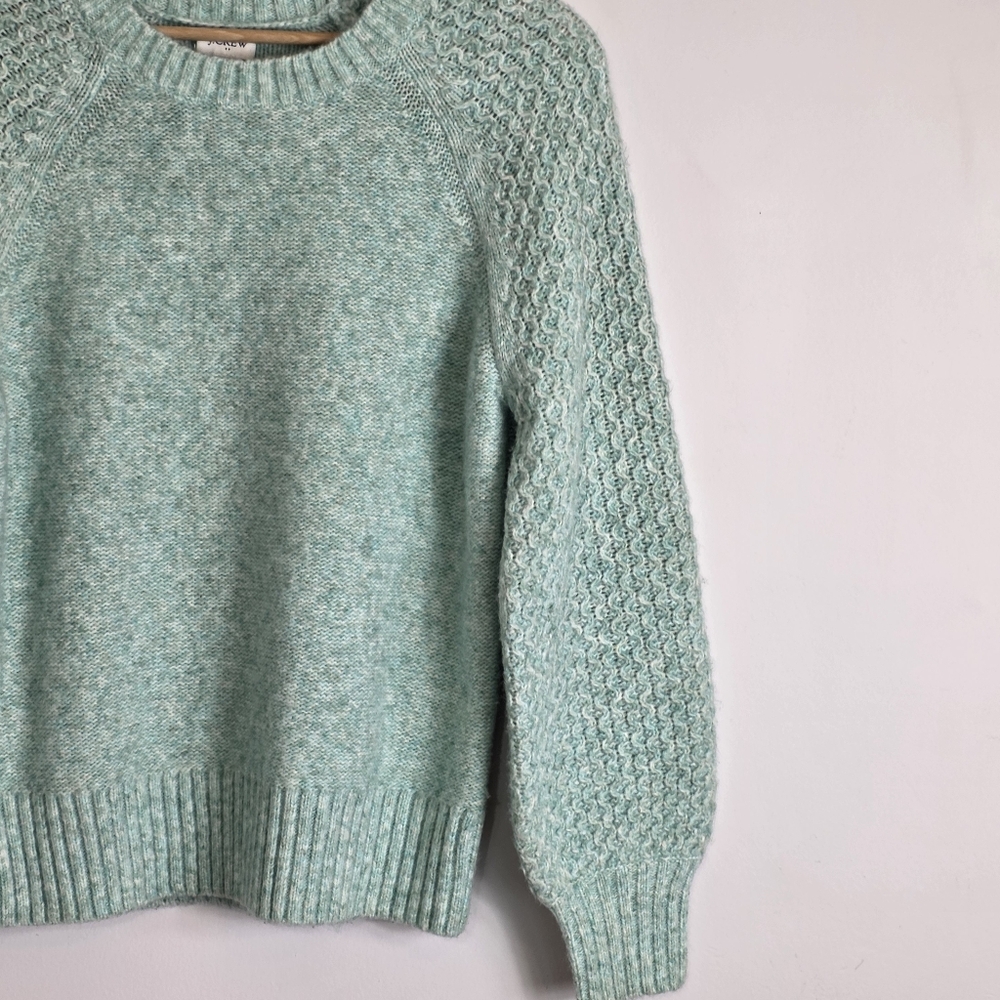 J.Crew Wintergreen Honeycomb Wool Alpaca Blend Balloon-sleeve Sweater Size XS - Picture 8 of 11
